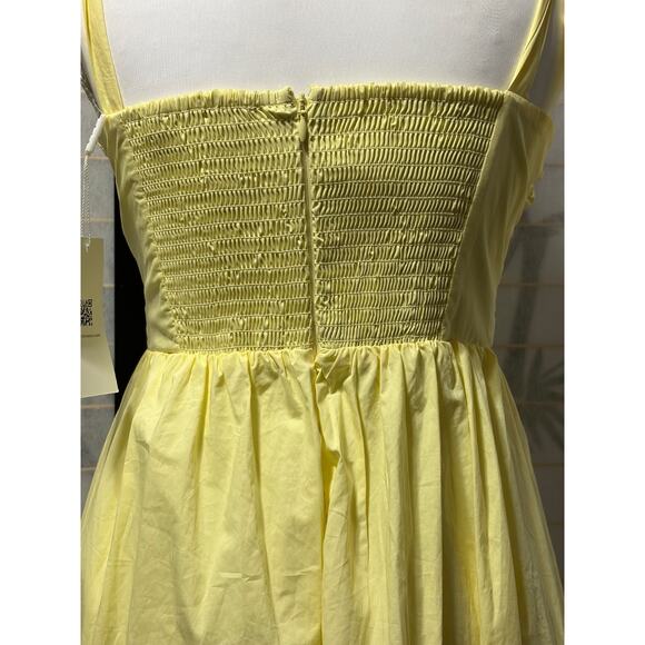 ASTR The Label Yellow Lemon NWT Cotton Rayon Smocked Ruffle Midi Dress Size S - Picture 6 of 11